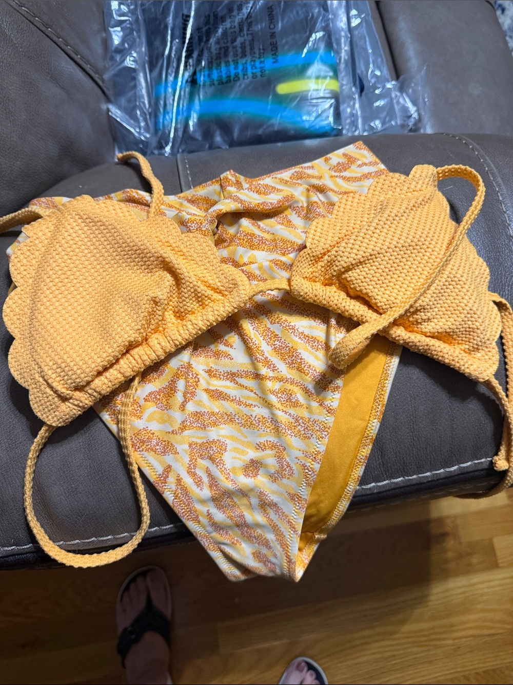 aerie Golden Yellow Textured Triangle Bikini Set